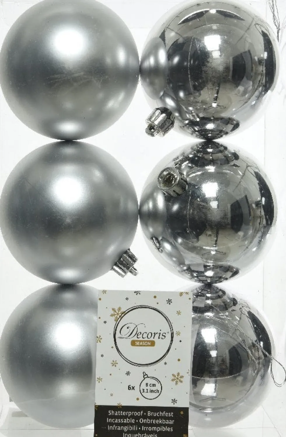 Decoris kerstbal zilver D 8 cm 6 stuks
