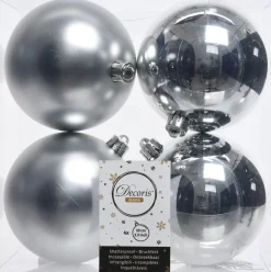Decoris kerstbal zilver D 10 cm 4 stuks
