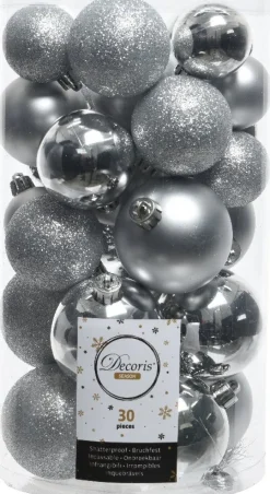 Decoris kerstbal zilver D 4 / 5 / 6 cm 30 stuks
