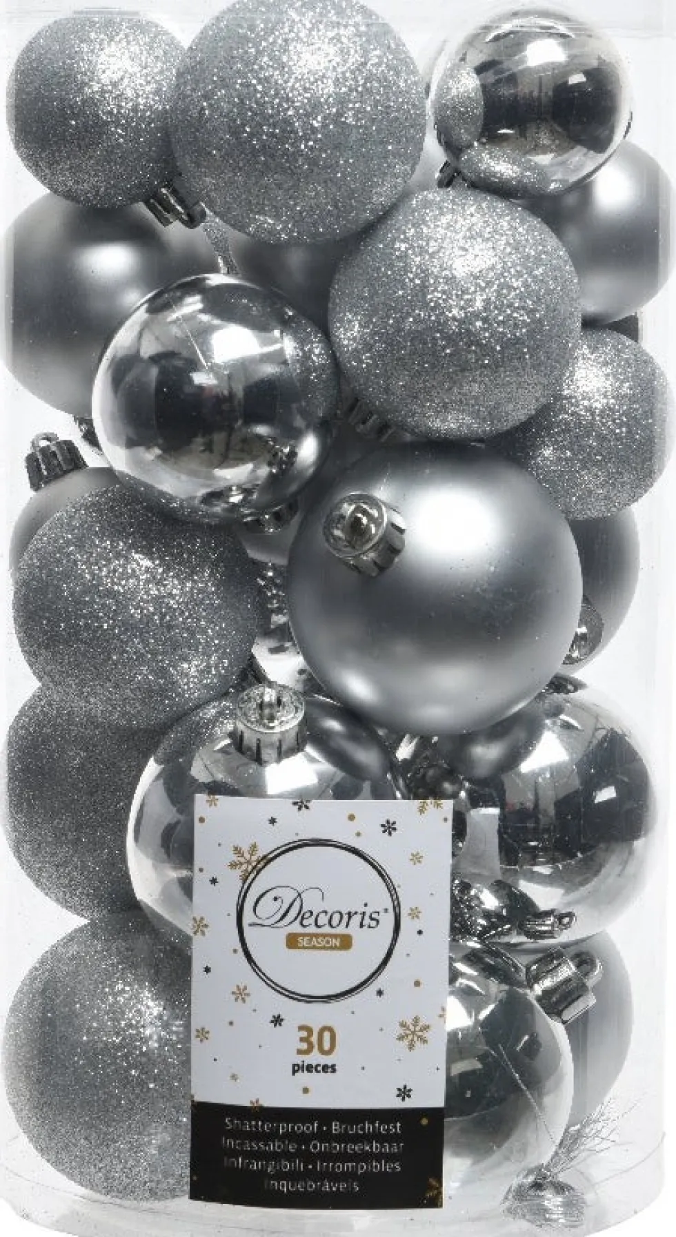 Decoris kerstbal zilver D 4 / 5 / 6 cm 30 stuks