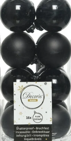 Decoris kerstbal zwart D 4 cm 16 stuks