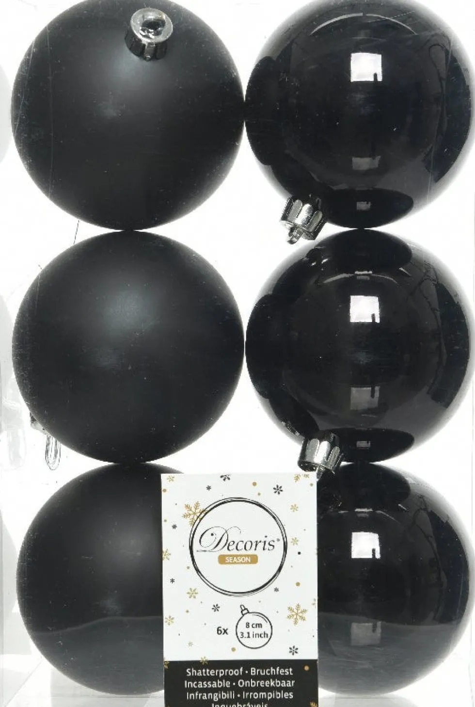 Decoris kerstbal zwart D 8 cm 6 stuks