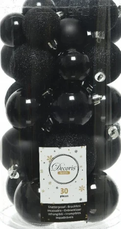 Decoris kerstbal zwart D 4 / 5 / 6 cm 30 stuks