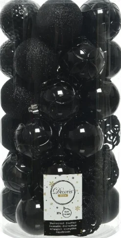 Decoris kerstbal zwart D 6 cm 37 stuks