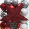 Decoris kerstboomdecoratie Marilene rood / wit D 8 cm 33-delig