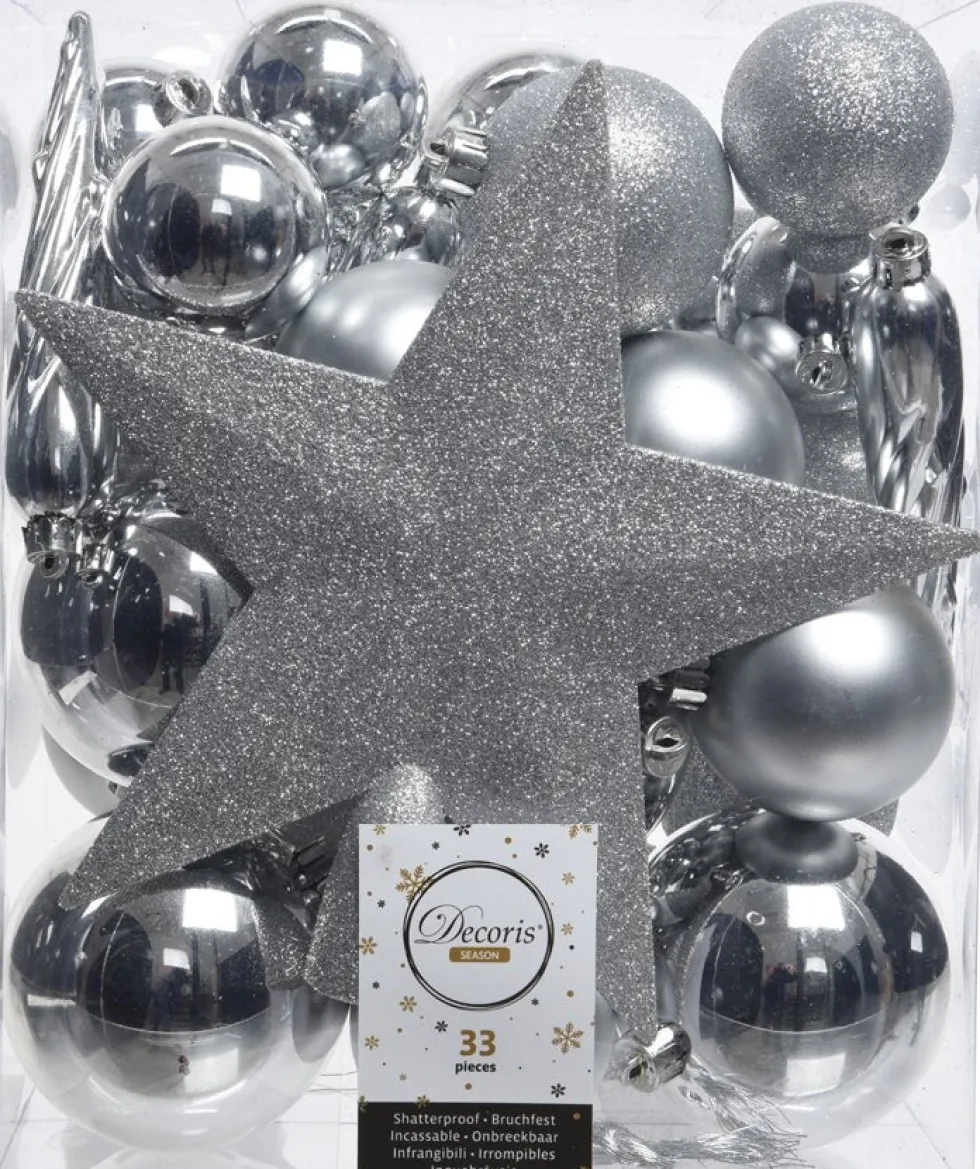 Decoris kerstboomdecoratie Marilene zilver 33-delig