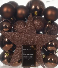 Decoris kerstboomdecoratie Marilene espresso D 8 H 8 cm 33-delig