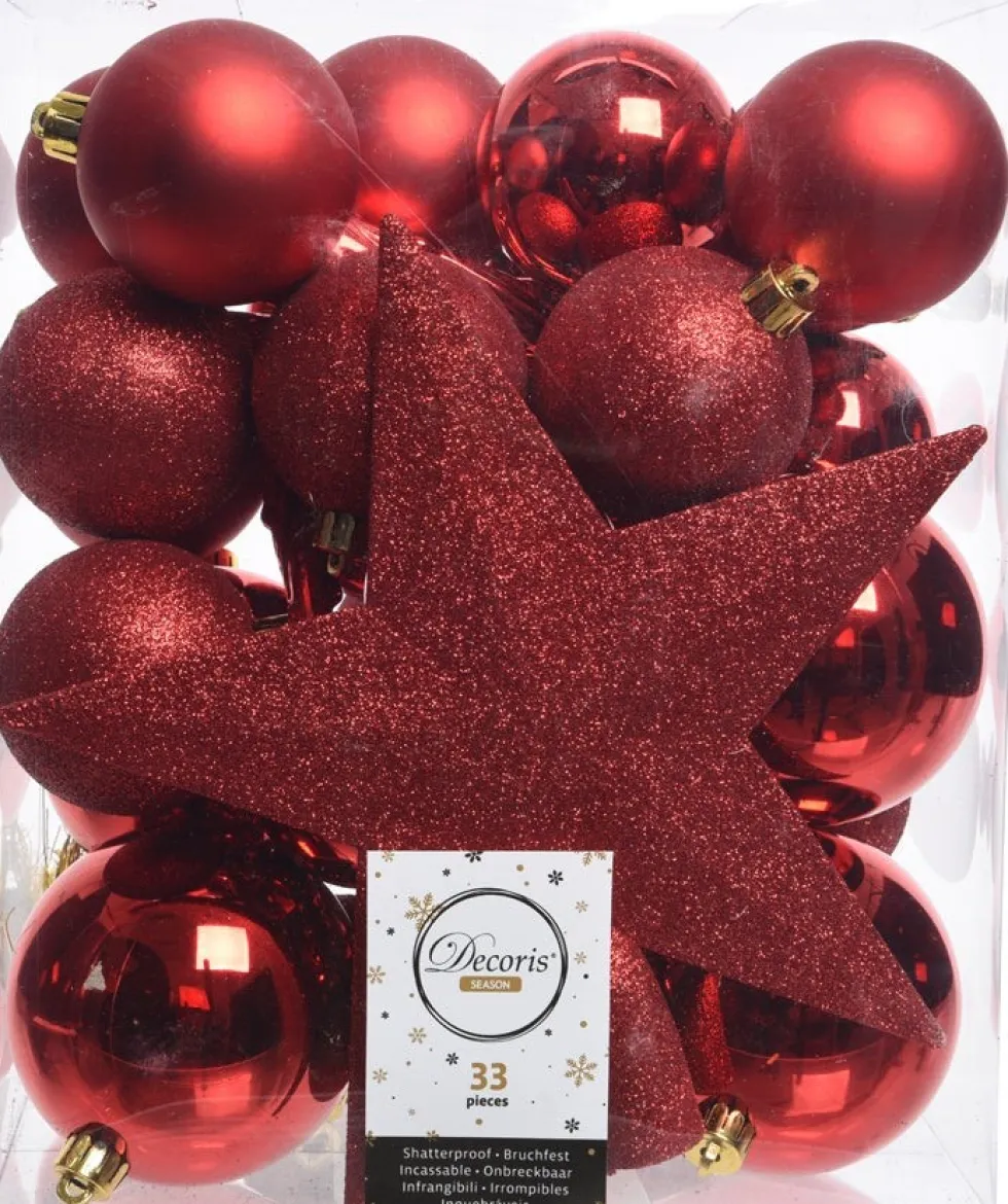 Decoris kerstboomdecoratie Marilene rood 33-delig