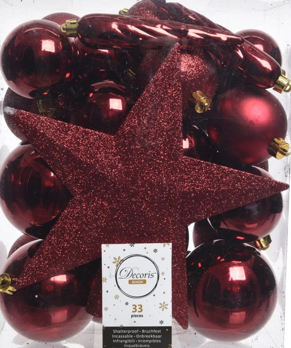 Decoris kerstboomdecoratie Marilene donkerrood 33-delig