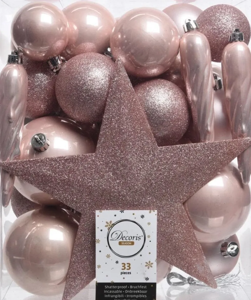 Decoris kerstboomdecoratie Marilene roze mix 33-delig