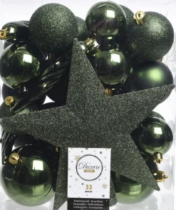 Decoris kerstboomdecoratie Tjardo groen 33-delig
