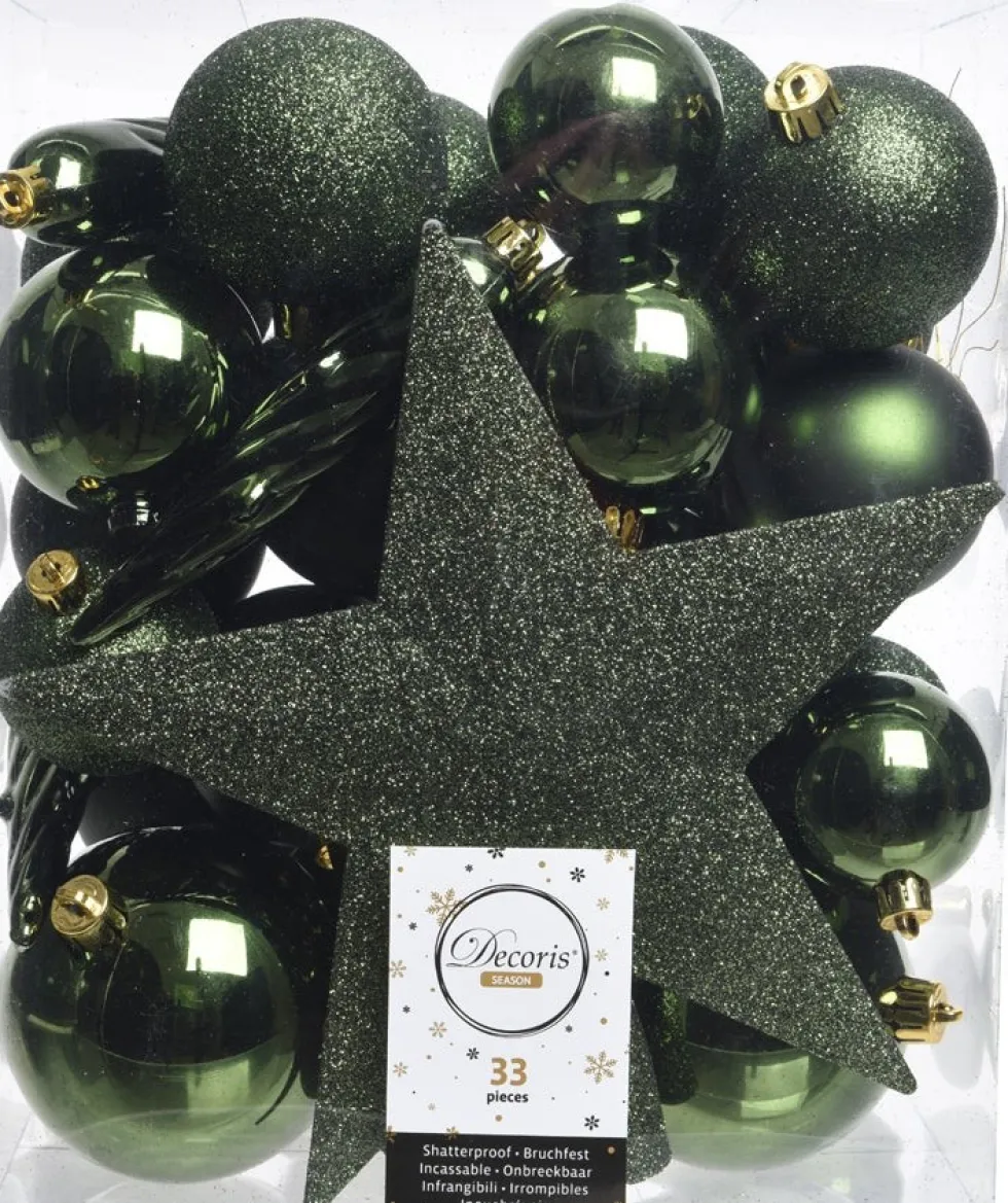 Decoris kerstboomdecoratie Tjardo groen 33-delig