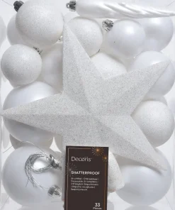 Decoris kerstboomdecoratie Marilene wit D 8 cm 33-delig