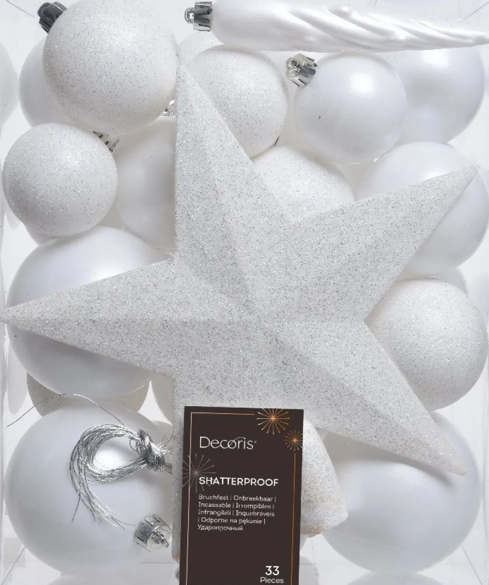 Decoris kerstboomdecoratie Marilene wit D 8 cm 33-delig