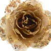 Decoris kerstclip roos met glitters D 14 cm goud