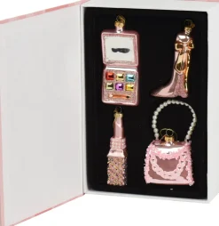 Decoris kerst ornament box boek make-up 47 x 2,7 x 10 cm 4 stuks