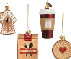 Decoris kerst ornament box boek koffie 5,2 x 2,4 x 7,9 cm 4 stuks