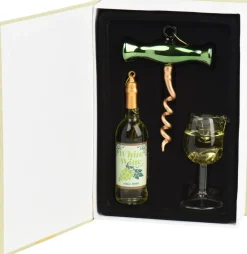 Decoris kerst ornament box boek witte wijn 9,7 x 2,8 x 13,8 cm 3 stuks