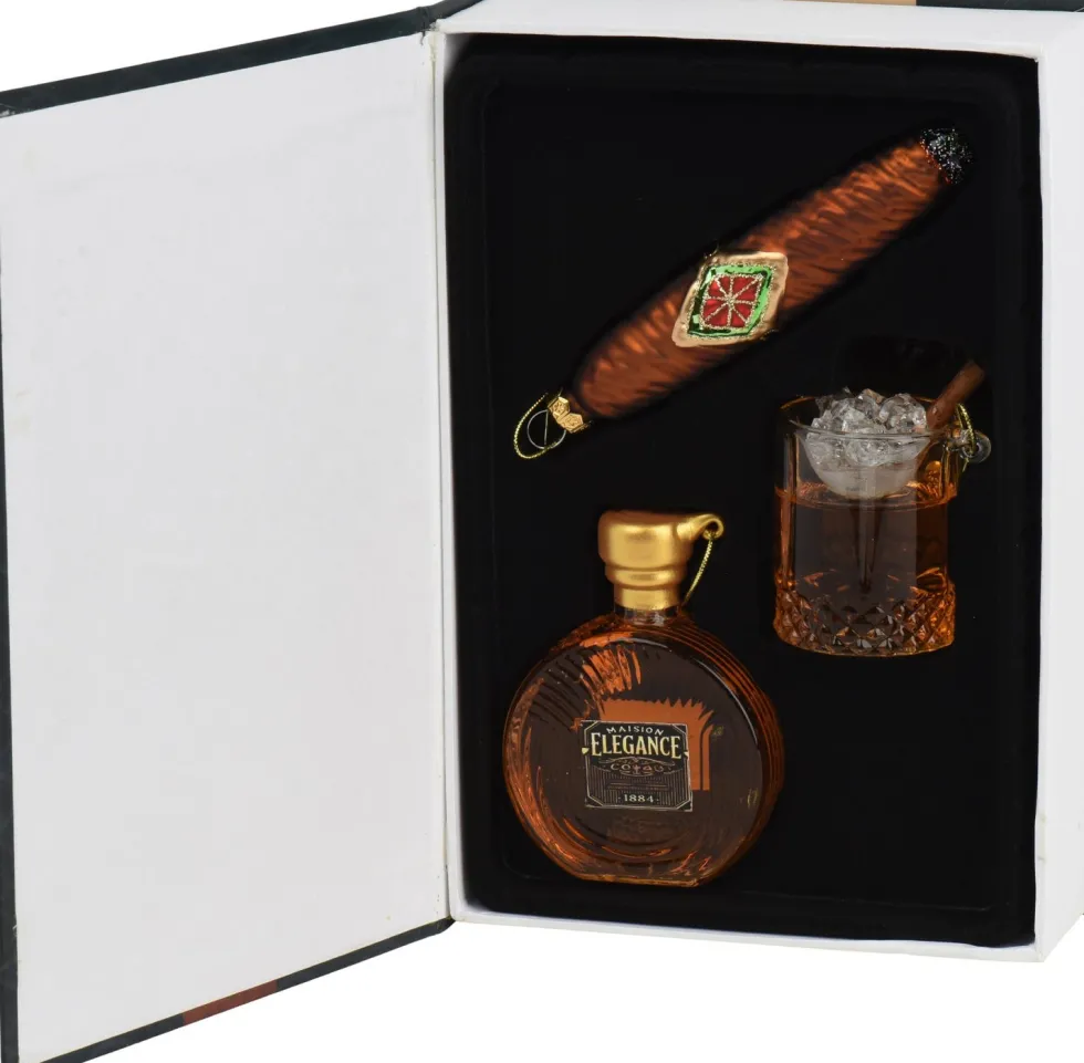 Decoris kerst ornament box boek whiskey 7,1 x 2,9 x 9,6 cm 3 stuks