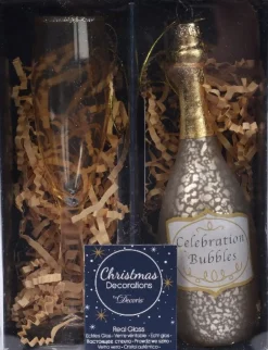 Decoris kerst ornament champagne glas zilver / transparant D 6 H 12,5 cm 2 stuks