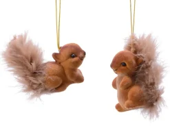 Decoris kerstornament Flock eekhoorn bruin 6 x 3 x 4 cm 2 stuks