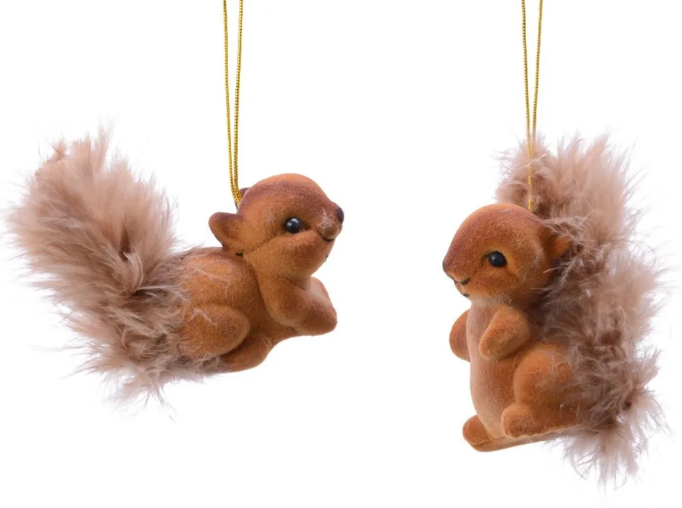 Decoris kerstornament Flock eekhoorn bruin 6 x 3 x 4 cm 2 stuks
