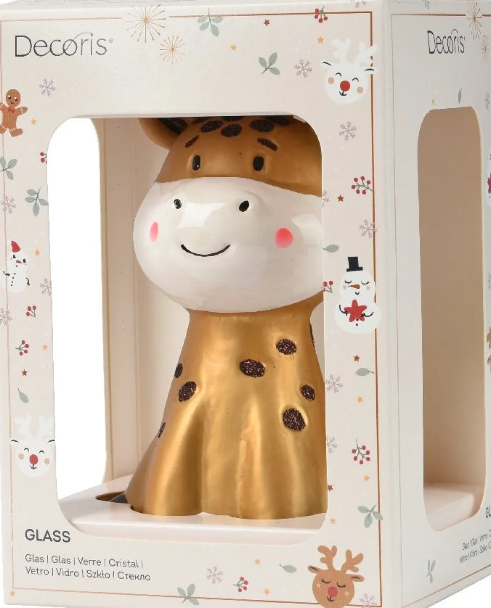 Decoris kerst ornament giraffe bruin 5,7 x 7,5 x 12,5 cm