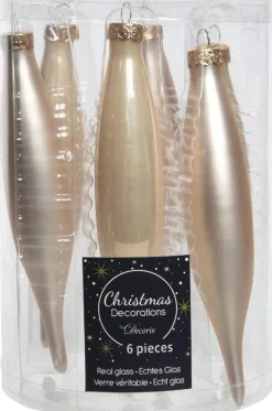 Decoris kerst ornament glaspegel crème D 3 H 15 cm 6 stuks