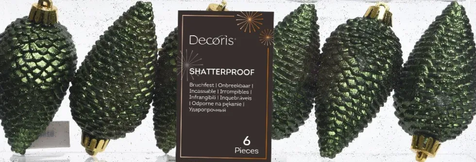 Decoris kerst ornament Manny dennenappel dennen groen 4,5 x 4,5 x 8 cm 6 stuks