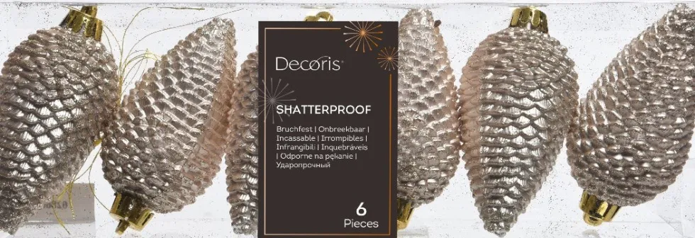 Decoris kerst ornament Manny dennenappel wit 4,5 x 4,5 x 8 cm 6 stuks