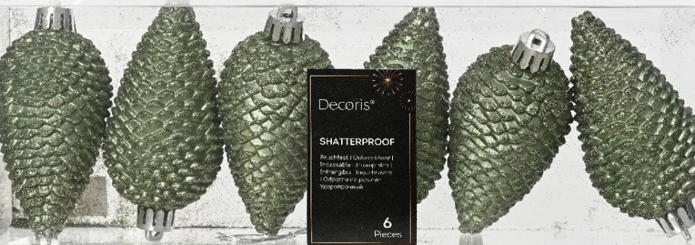 Decoris kerst ornament Manny dennenappel groen 4,5 x 4,5 x 8 cm 6 stuks