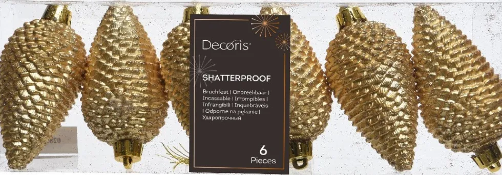 Decoris kerst ornament Manny dennenappel goud 4,5 x 4,5 x 8 cm 6 stuks