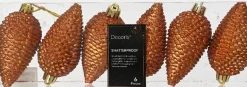 Decoris kerst ornament Manny dennenappel oranje 4,5 x 4,5 x 8 cm 6 stuks