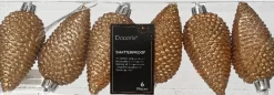 Decoris kerst ornament Manny dennenappel bruin 4,5 x 4,5 x 8 cm 6 stuks