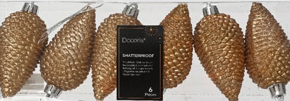 Decoris kerst ornament Manny dennenappel bruin 4,5 x 4,5 x 8 cm 6 stuks