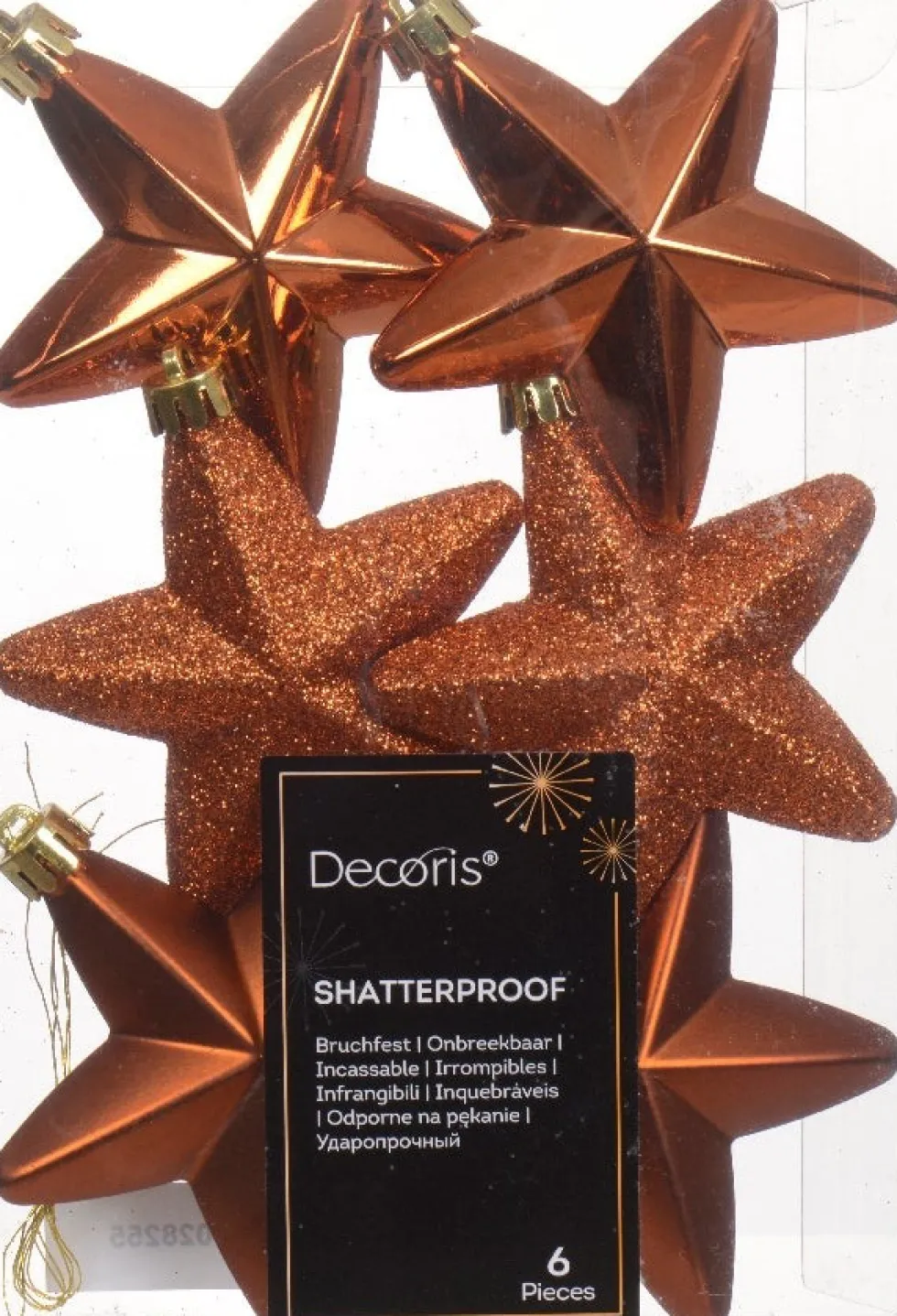 Decoris kerst ornament Marilene ster oranje 2 x 7,5 x 7,5 cm 6 stuks