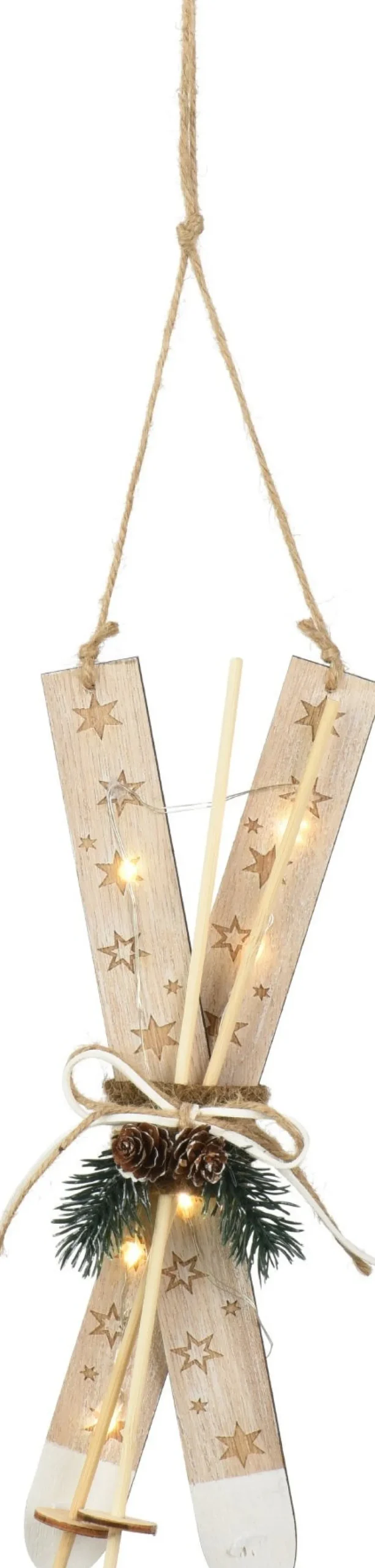 Decoris kerst ornament skies naturel met verlichting 28,5 x 10,5 x 4,5 cm