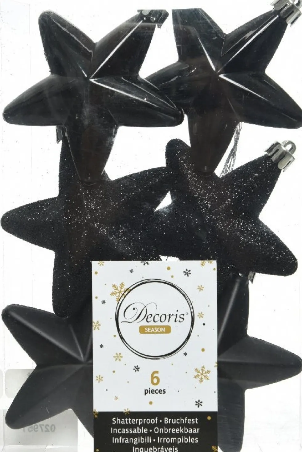 Decoris kerst ornament ster Aafke zwart D H 7,5 cm 6 stuks