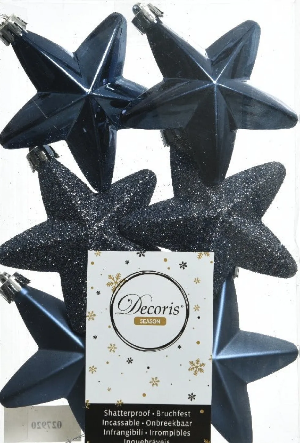 Decoris kerst ornament ster blauw 7,5 x 7,5 x 2 cm 6 stuks