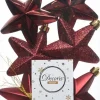 Decoris kerst ornament ster bordeaux 7,5 x 7,5 x 2 cm 6 stuks