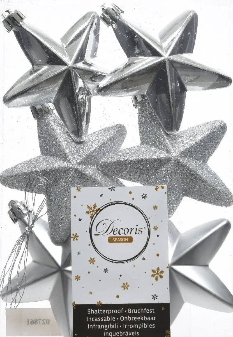 Decoris kerst ornament ster zilver 7,5 x 7,5 x 2 cm 6 stuks