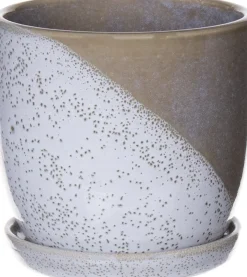 Duif bloempot op schotel groen / grijs D 13,5 H 13,5 cm