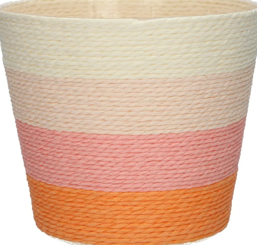 Duif plantenmand Riley lijnen crème / roze / oranje D 6,8 H 5,2 cm