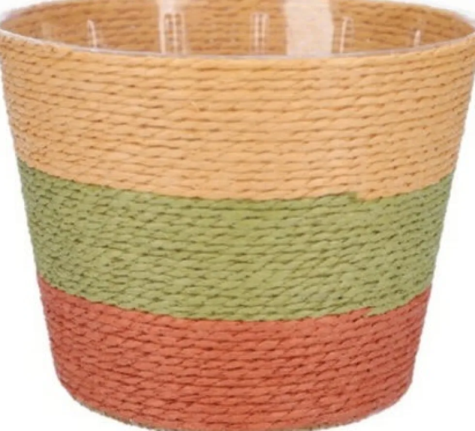 Duif plantenmand Riley lijnen beige / groen / terracotta D 13,5 H 11 cm