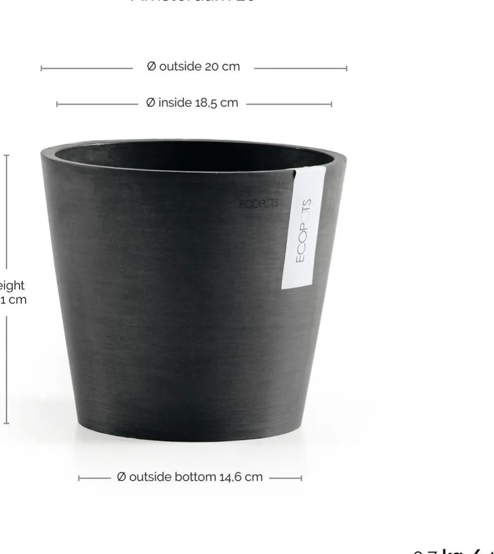 Ecopots bloempot Amsterdam donkergrijs D 20 H 17,1 cm