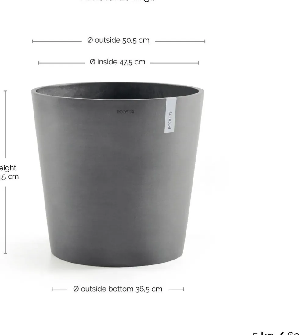Ecopots bloempot Amsterdam grijs D 50 H 44 cm