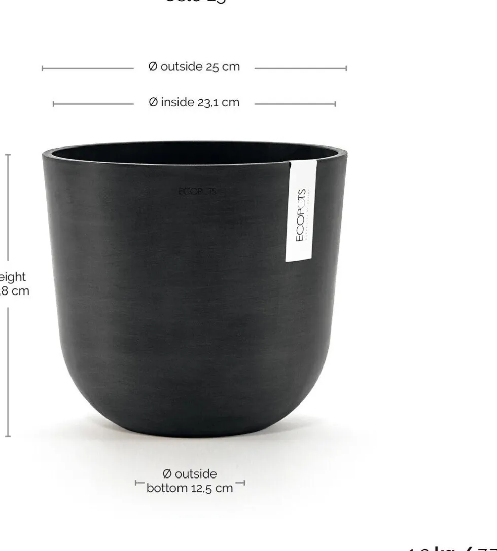 Ecopots bloempot Oslo donkergrijs D 25 H 21,8 cm