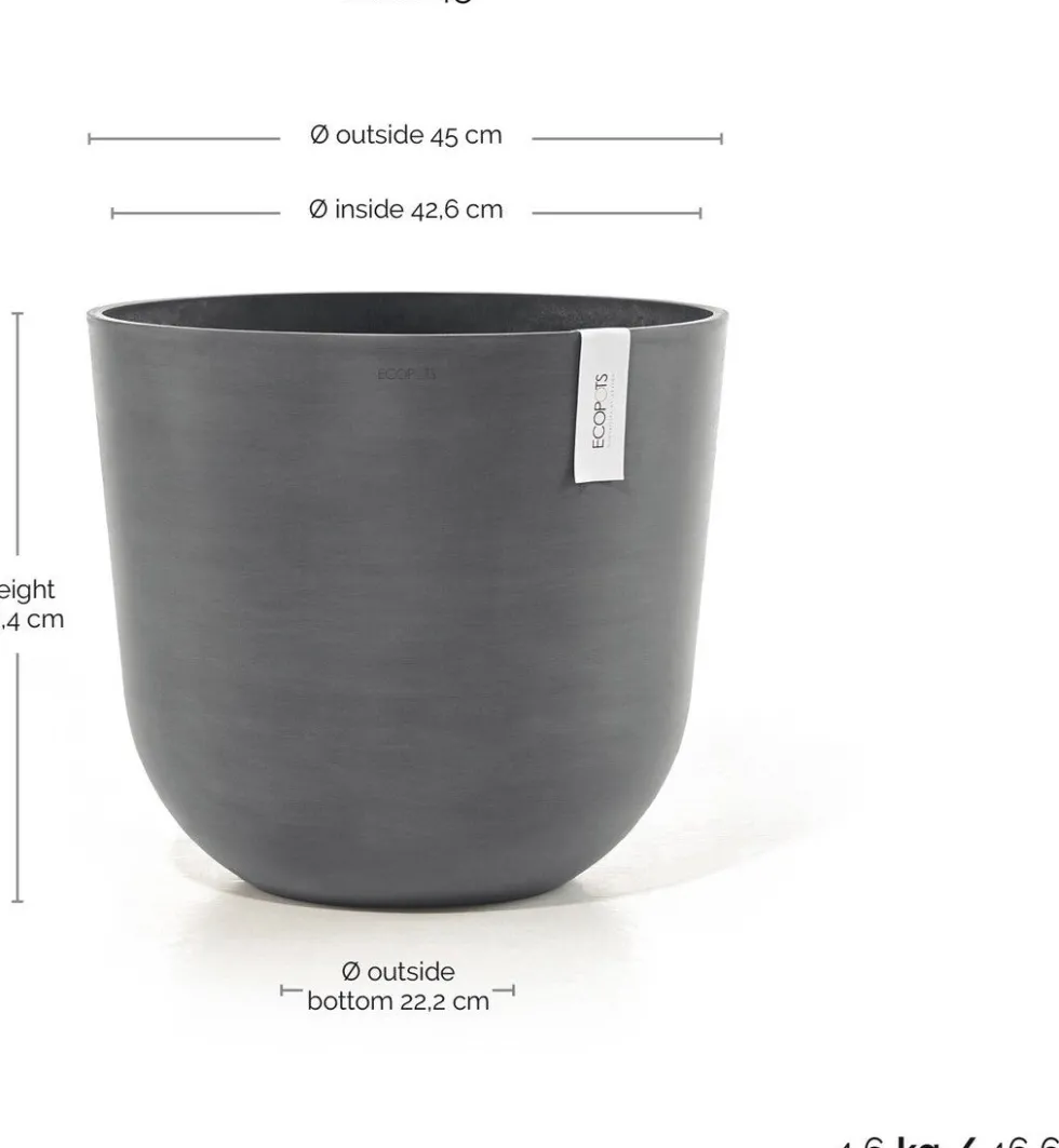 Ecopots bloempot Oslo grijs D 45 H 39,2 cm