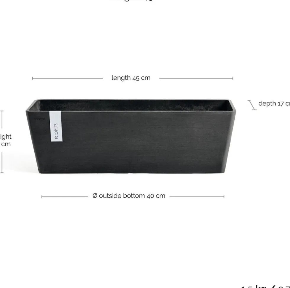 Ecopots plantenbak Bruges donkergrijs 45 x 17 x 17 cm