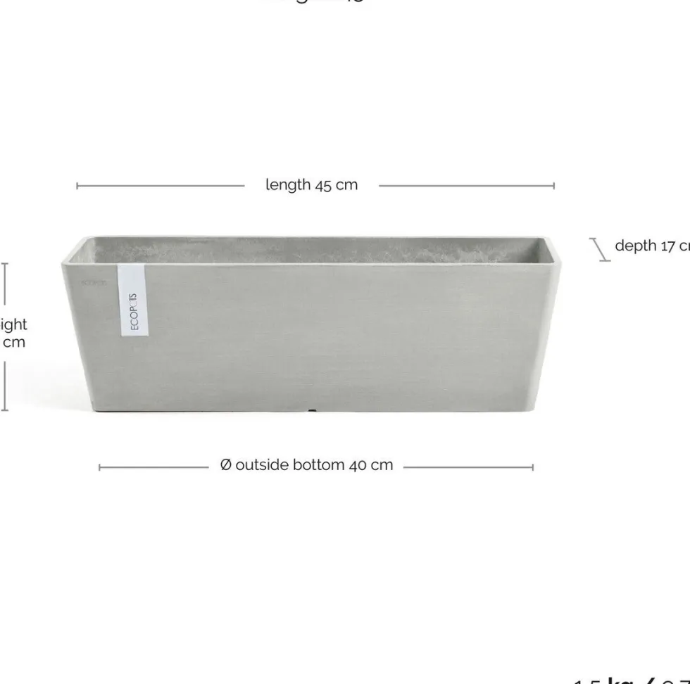 Ecopots plantenbak Bruges wit grijs 45 x 17 x 17 cm